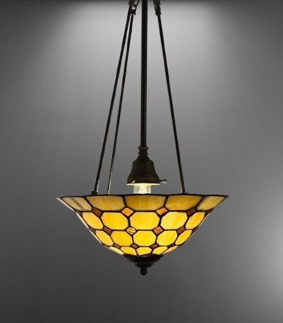 Vintage Small Amber Leaded Glass Inverted Dome